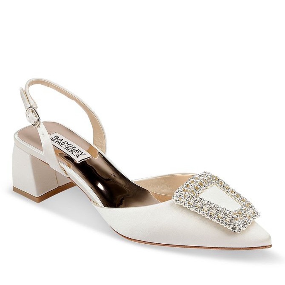 BADGLEY MISCHKA Emmie Slingback Point Toe Heel - Ivory, Sz 10